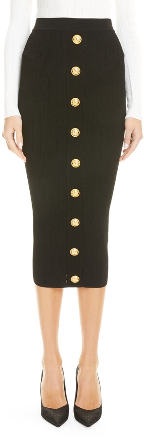 Balmain Button Front Rib Midi Skirt ShopStyle