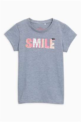 Next Girls Blue Smile Short Sleeve T-Shirt (3-16yrs)