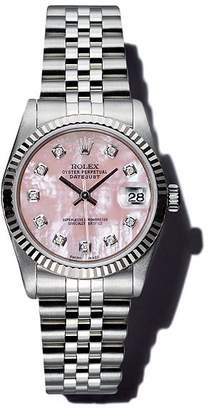 Mother of Pearl Pre-Owned Rolex Stainless Steel and 18K White Gold Datejust Watch with Pink Mother-of-Pearl and Diamond Dial, 31mm