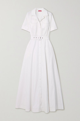 STAUD Millie Belted Linen-blend Maxi Shirt Dress