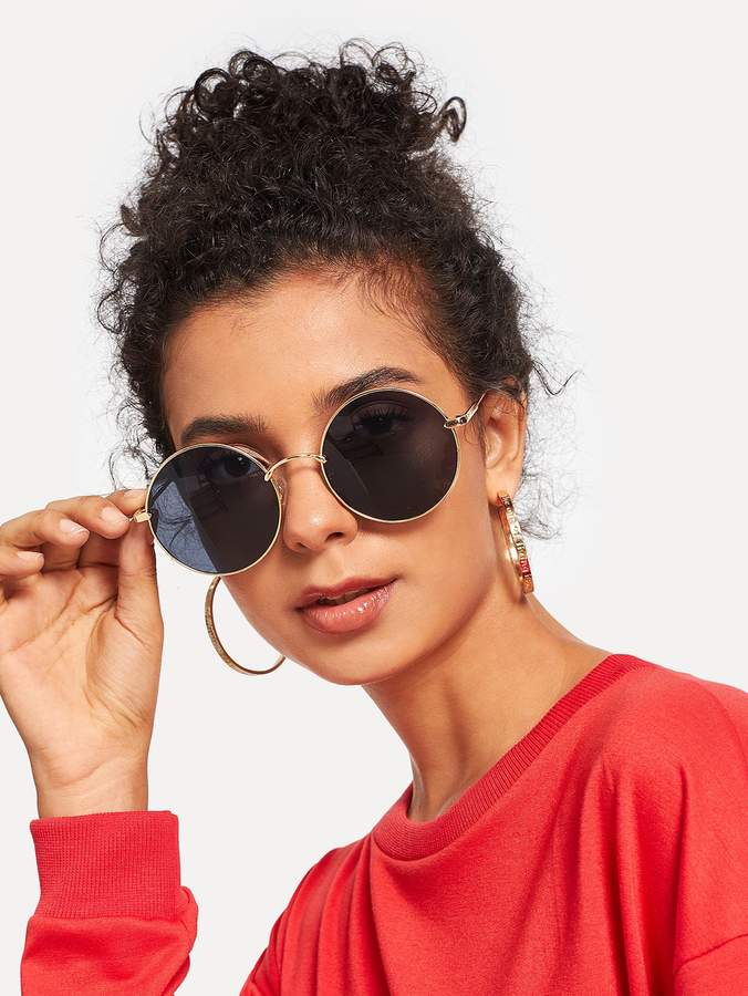 Shein Metal Frame Round Lens Sunglasses Shopstyle