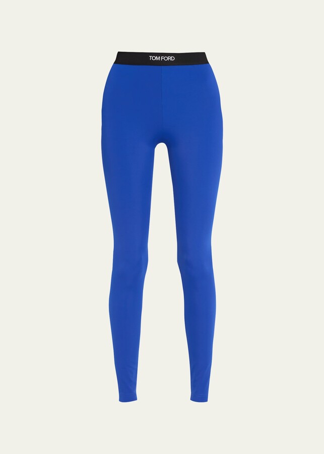 Tom Ford Logo-waistband Velvet Leggings in Blue