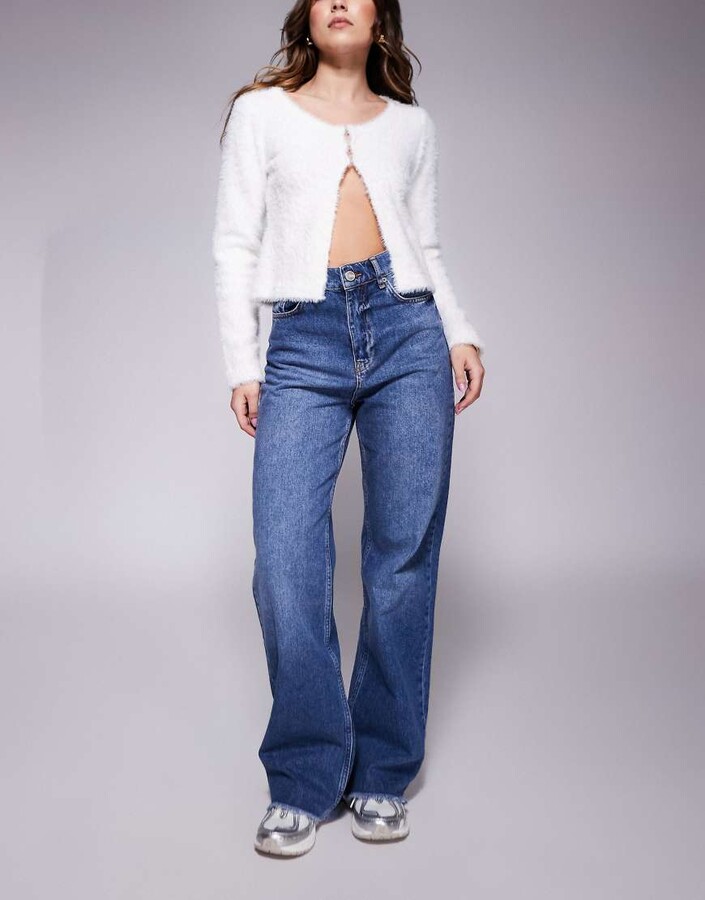 Sixth June relaxed low waist denim jean with frayed hem in blue