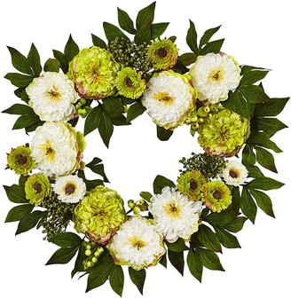 Nearly Natural 24-in. Artificial Peony & Mum Wreath
