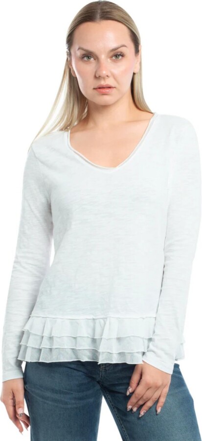 Wilt Clothing Women's V-Neck Mixed Media Long Sleeve