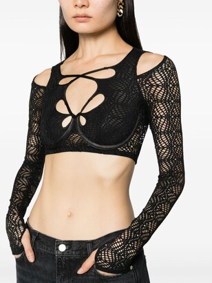 Versace Jeans Couture Mesh-Lace Cropped Top
