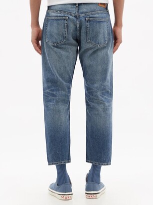 Junya Watanabe Patchwork Topstitched Straight-leg Cropped Jeans - Navy