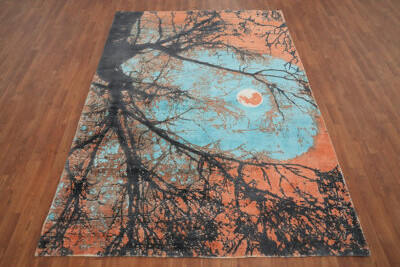 Hokku Designs Mystical Nightscape Abstract Area Rug 6x8 with Moonlit Tree Design
