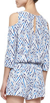 Thumbnail for your product : Ella Moss Edie Cold-Shoulder Chevron Romper, Azul