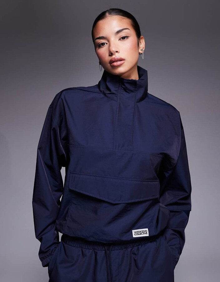 ASOS Weekend Collective Weekend Collective nylon funnel neck windbreaker in navy - part of a set