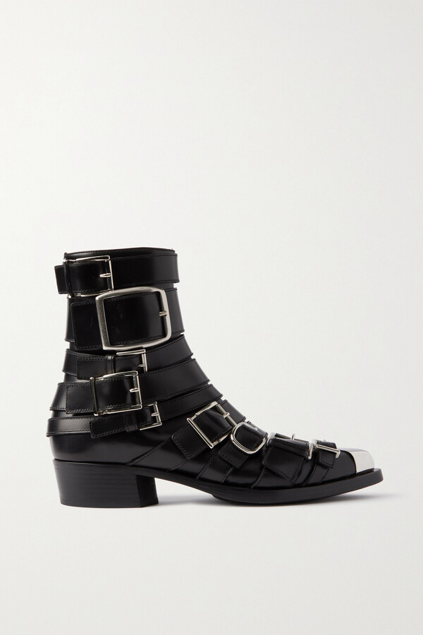 Black Ankle Boots Silver Buckle | ShopStyle UK