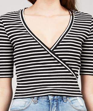 Agent Ninetynine Ribbed Wrap Top Stripe
