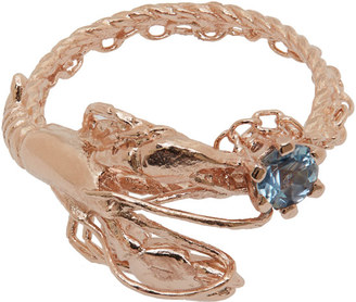 Alex Monroe Rose Gold-Plated Lobster Aquamarine Ring