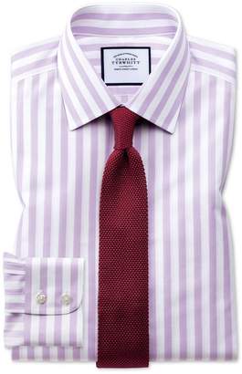 Charles Tyrwhitt Classic Fit Non-Iron Purple Wide Bengal Stripe Cotton Dress Shirt Single Cuff Size 16.5/35