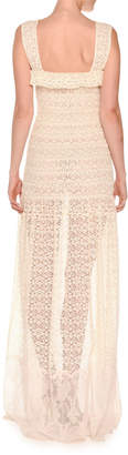 Stella McCartney Sleeveless Smocked Lace Gown, Natural