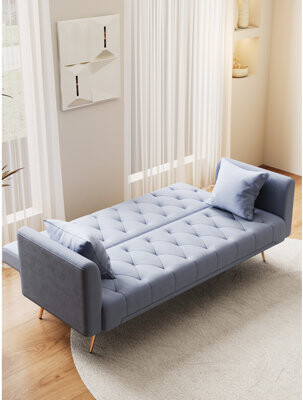 Grey Velvet Multi-functional Bed, For Small Living Room & Bedroom, Can Be Turned Into 3 Adjustable Postures, Easy To Assemble, 600lbs Capacity Assembl