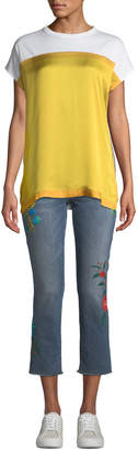 Escada Sport Floral-Embroidered Cropped Straight-Leg Jeans