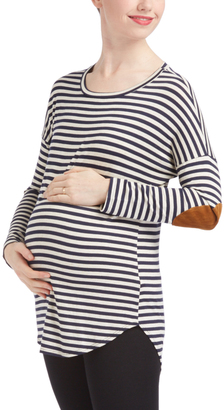 Casa Lee Navy & Oatmeal Stripe Elbow-Patch Maternity Tee