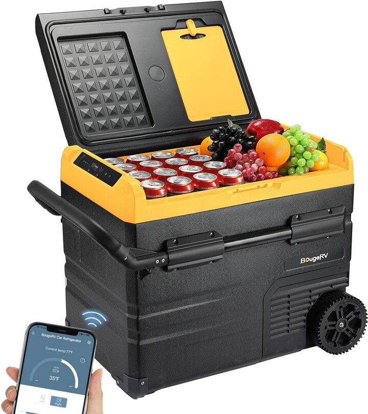 BougeRV 48 qt. Portable Car Refrigerator, 12 Volt Compressor Freezer Fridge Dual Zone, Chest Cooler APP Control