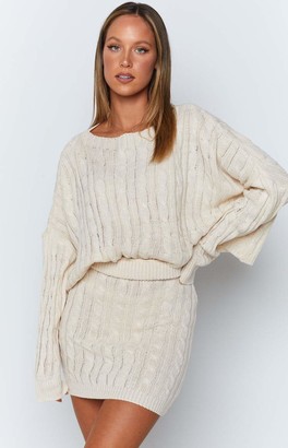 Beginning Boutique Tanned Honey Cable Knit Skirt Beige
