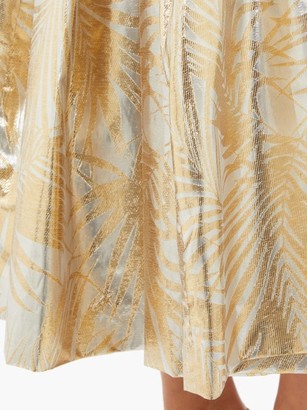 Sara Battaglia Belted High-rise Palm-leaf Brocade Midi Skirt - Gold Multi