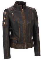 Thumbnail for your product : Black Rivet Womens Distressed Stars And Stripes Center Zip Leather Jacket