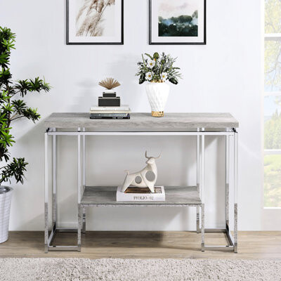 Latitude Run Rectangular Console Table With Metal Apron - Functional And Chic Grey+Silver Wood Versatile For Modern Living Spaces