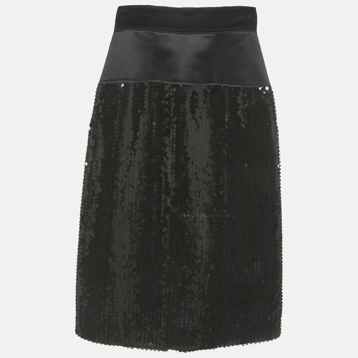 Dolce & Gabbana Black Sequin & Satin Pencil Skirt XS