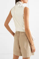 Thumbnail for your product : Brunello Cucinelli Belted Layered Canvas And Striped Satin Vest - White