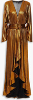 Thumbnail for your product : retrofete Wayne Belted Asymmetric Lame-jersey Maxi Wrap Dress