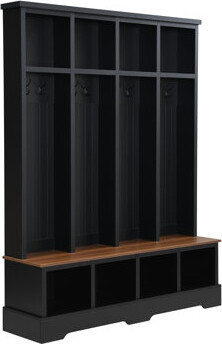 59" Farmhouse Hall Tree With Bench, Coat Rack, 8 Hooks & Storage Compartments, Entryway Organizer