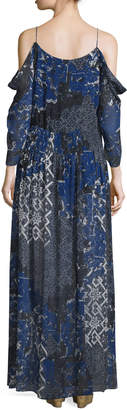 Nicole Miller 3/4 Sleeve Tarnished Textile Print Maxi Dress, Multi