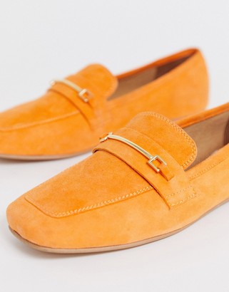ASOS DESIGN Mocha square toe suede loafers in orange