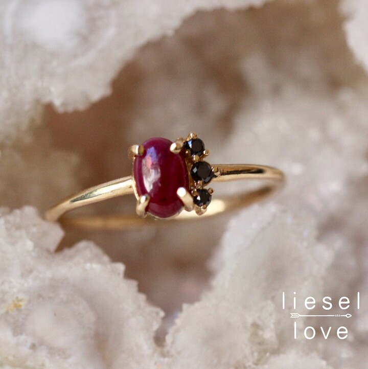 Etsy 14K Gold Ruby Black Diamond Ring \