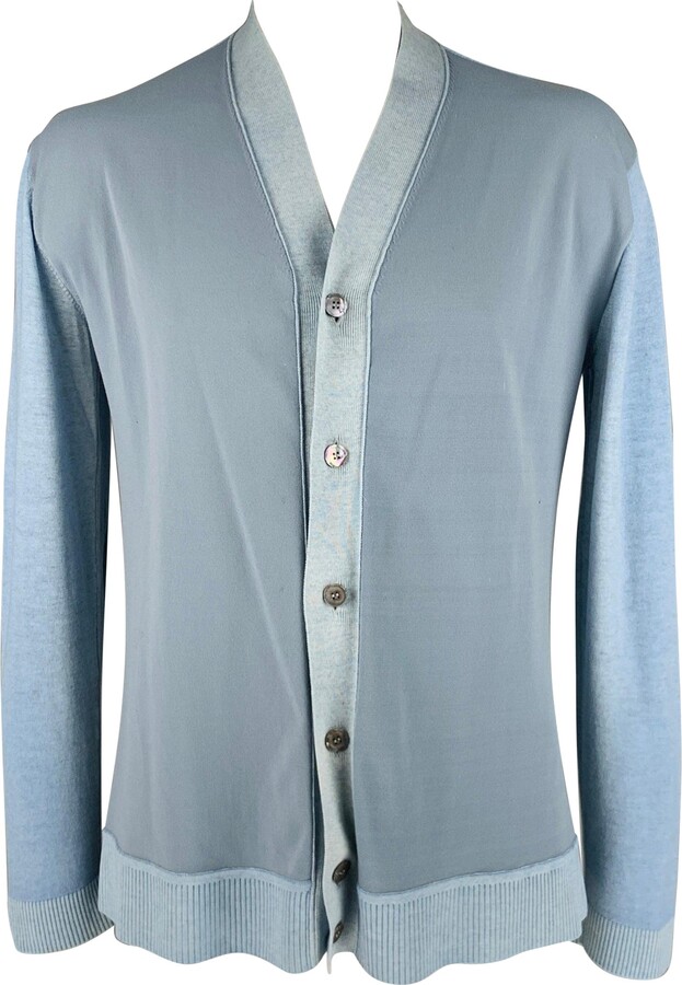 Marni Size 44 Blue Wool Blend Elbow Patches Cardigan