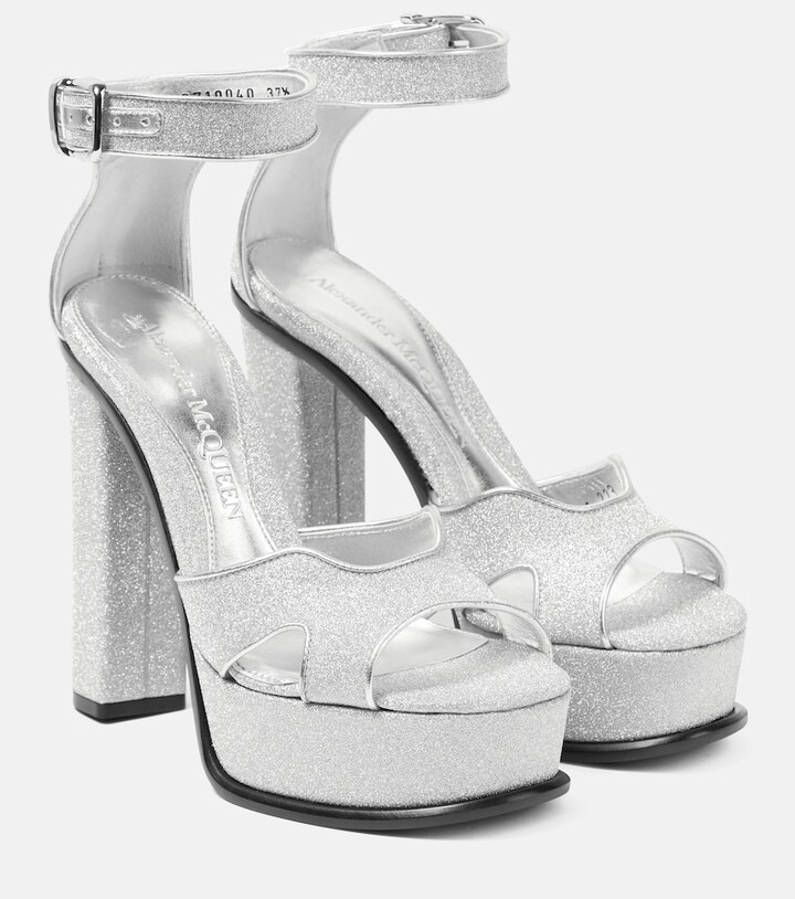 silver platform block heels
