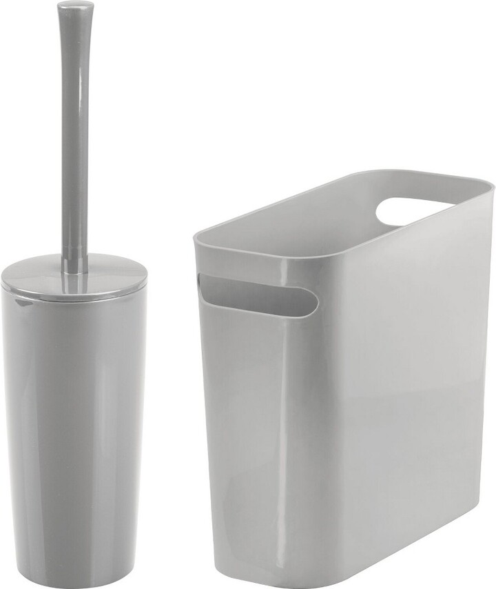 mDesign Toilet Bowl Brush and Rectangular Wastebasket Set of 2 Gray