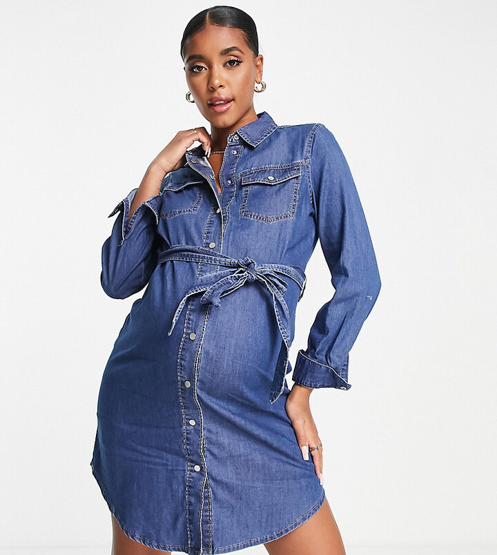 New Look Maternity long sleeve denim shirt dress - ShopStyle