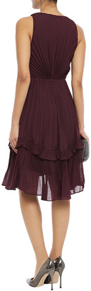 Halston Ruffle-trimmed Pleated Voile Dress