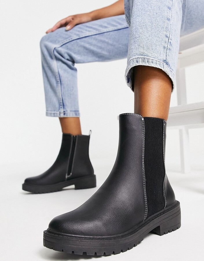 New Look Wide Fit Faux Croc Metal Trim Chelsea Boots Vegan in Black Womens Shoes Boots Ankle boots 