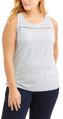 French Laundry Women's Plus Size Sleeveless Suede Top with Laser Cut Front