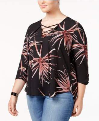 Melissa McCarthy Trendy Plus Size Lace-Up Top