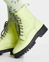 Thumbnail for your product : ASRA Billie leather lace up chunky flat boots in yellow leather