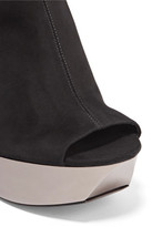 Thumbnail for your product : Balmain Amaya Cutout Suede And Mirrored-leather Wedge Sandals - Black