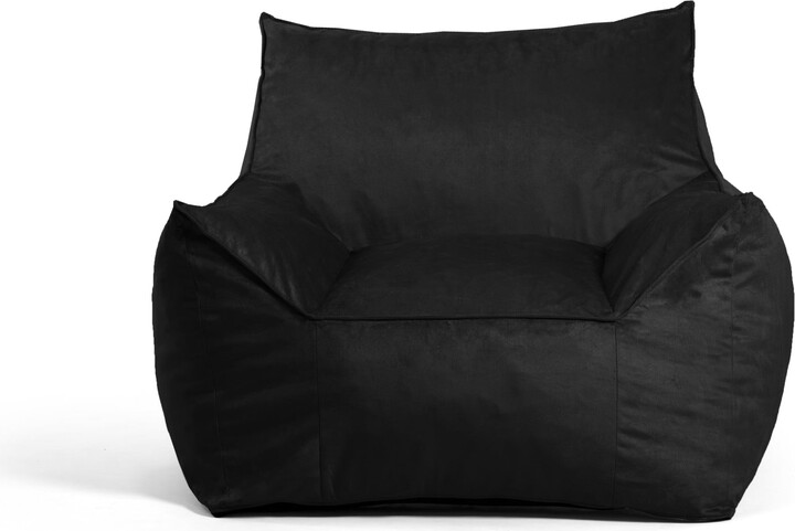 Big Joe Imperial Lounger Foam Filled Bean Bag Armchair with Removable Cover, Black Plush, Soft Polyester, 4 feet Big