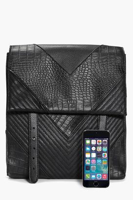 boohoo Skye Mock Croc and Quilted Backpack