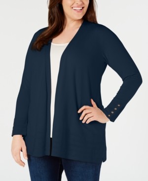 Charter Club Plus Size Pointelle-Trim Completer Cardigan, Created for Macy's