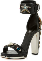 Thumbnail for your product : Alexander McQueen Embellished Leather Ankle-Wrap Sandal, Black/Multi