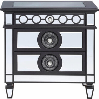 Everly Quinn Varian II Mirrored, Black & Sliver Finish Nightstand