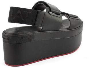 Vic Matié Black Leather Sandal With Eyelets And Velcro